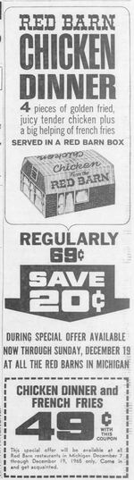 Red Barn Restaurant - Dec 7 1965 Ad (newer photo)